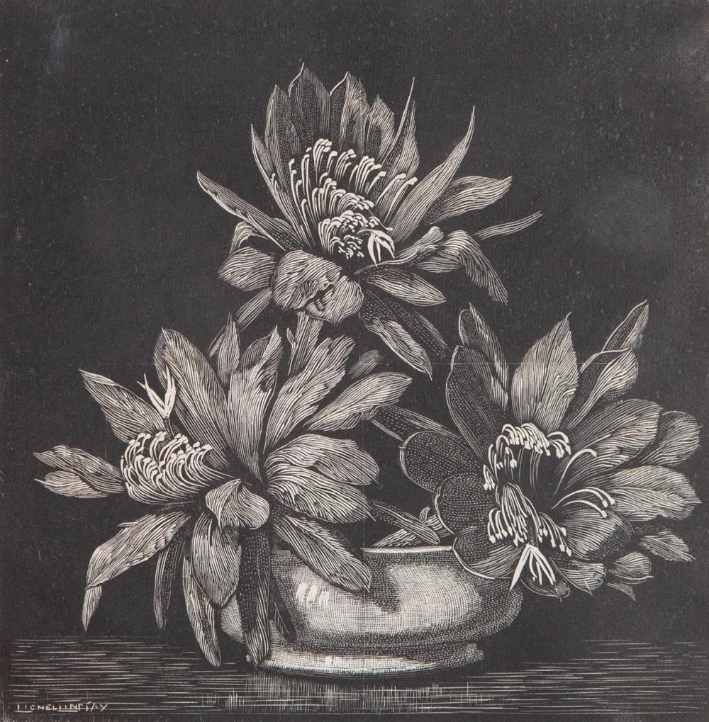 Lionel Lindsay comparable auction result: lionel arthur lindsay red cactus wood engraving