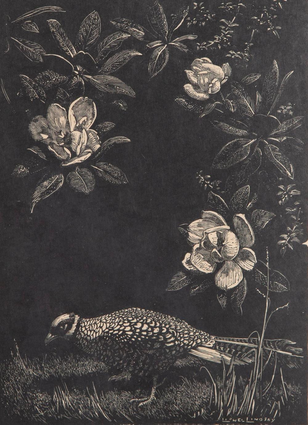 Lionel Lindsay comparable auction result: lionel arthur lindsay pheasant and magnolia wood engraving