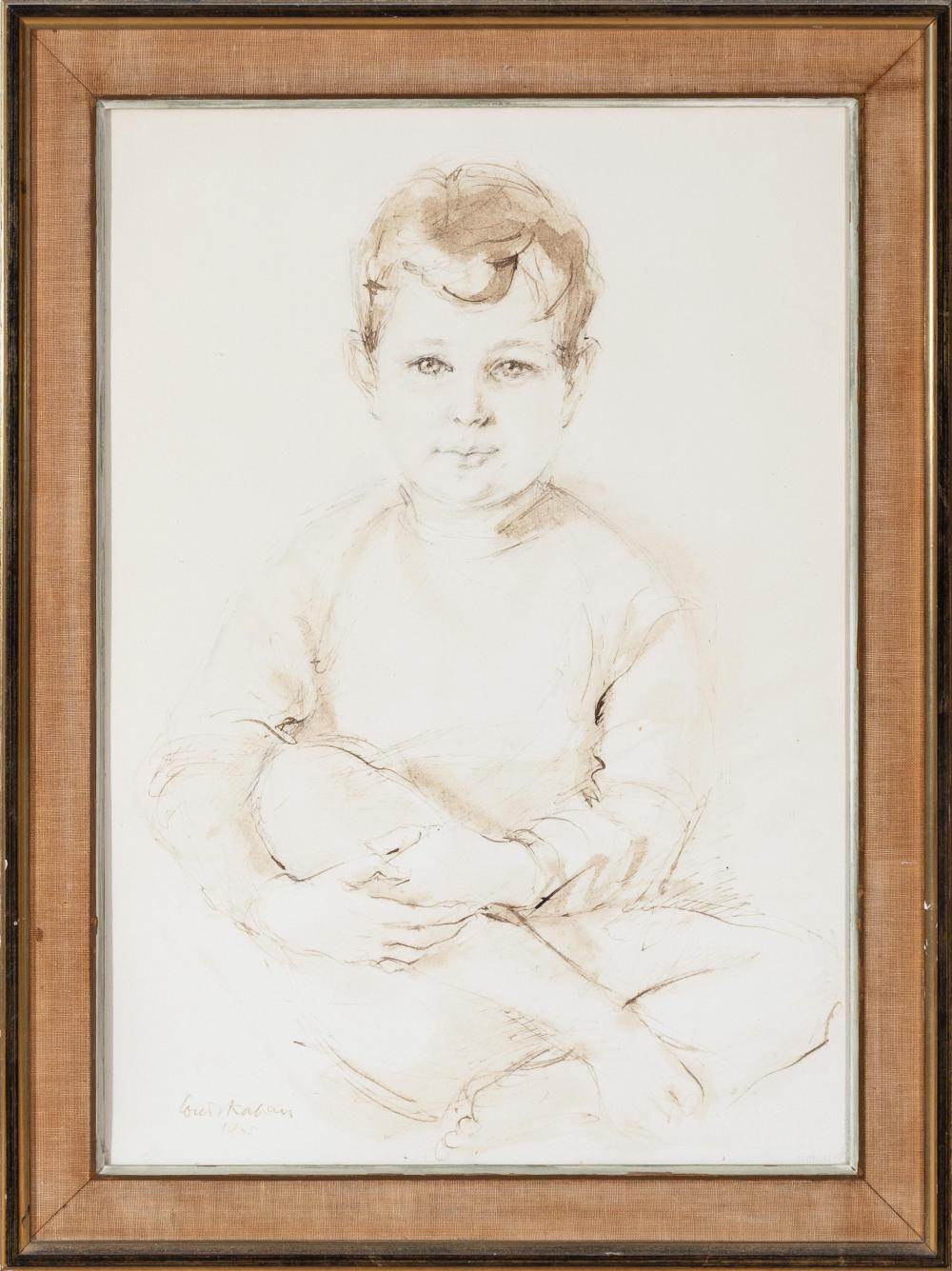 Louis Kahan comparable auction result: louis kahan portrait of a young boy mixed media on paper 55 x 40cm frame size 67 x 50cm