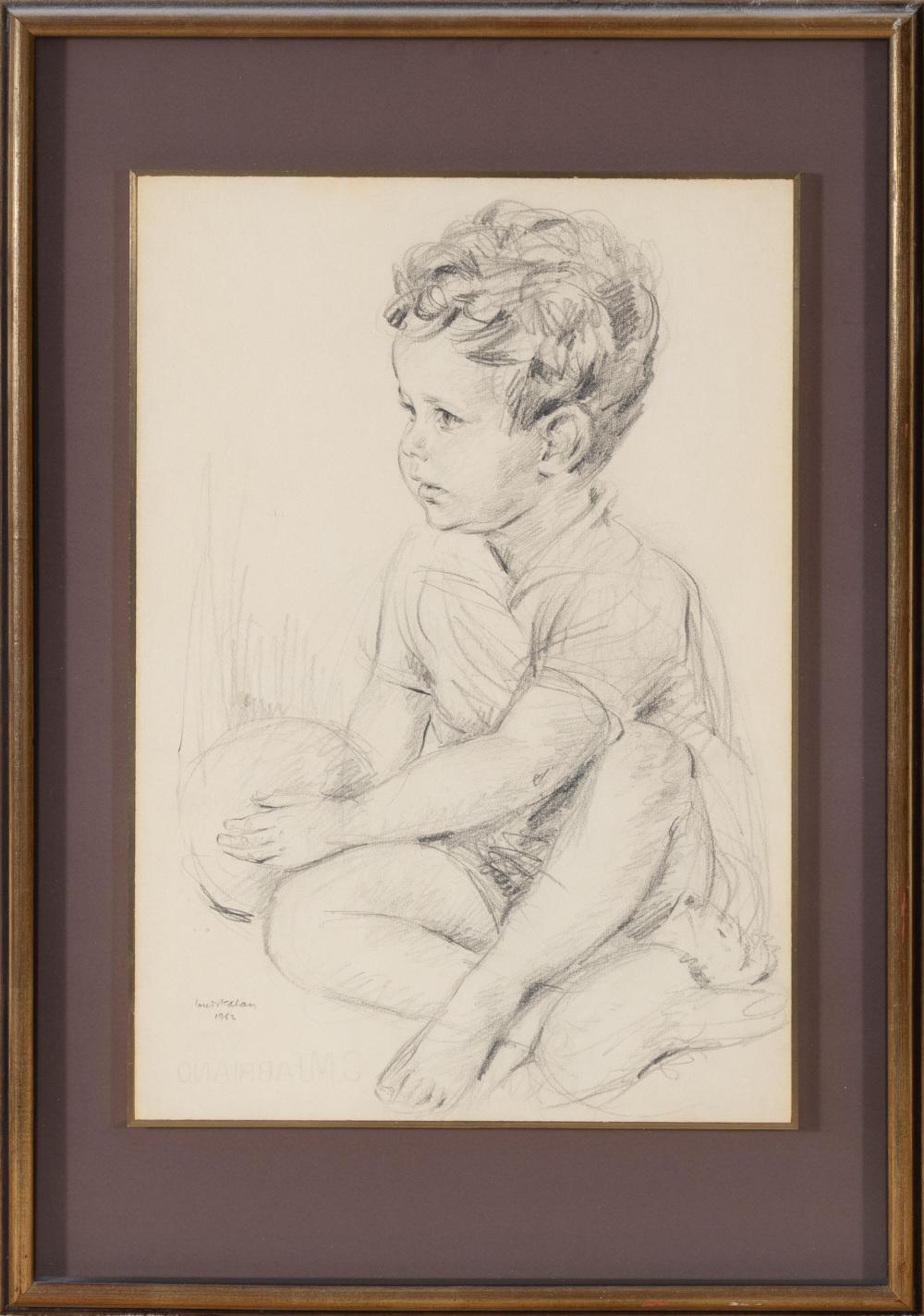 Louis Kahan comparable auction result: louis kahan portrait of a young boy mixed media on paper 47 x 33cm frame size 66 x 47cm