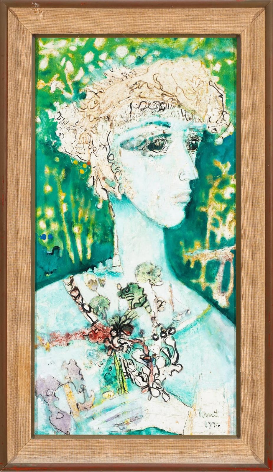 michael kmit ukrainian australian 1910 1981 female with flowers oil on board 64 x 33cm frame 76 x 45cm · Lawsons · 2026-06-21 Michail Kmit comparable auction result: michael kmit ukrainian australian 1910 1981 female with flowers oil on board 64 x 33cm frame 76 x 45cm