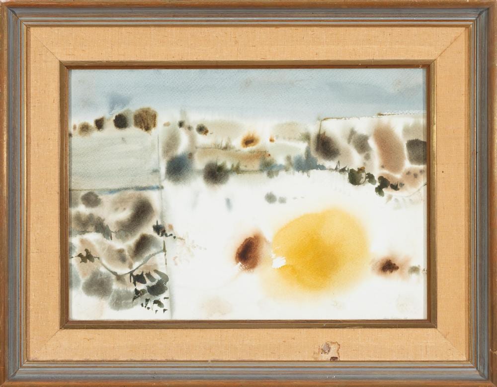 Guy Warren comparable auction result: guy warren 1921 abstract landscape 1965 watercolour 37 x 53cm frame size 57 x 73cm
