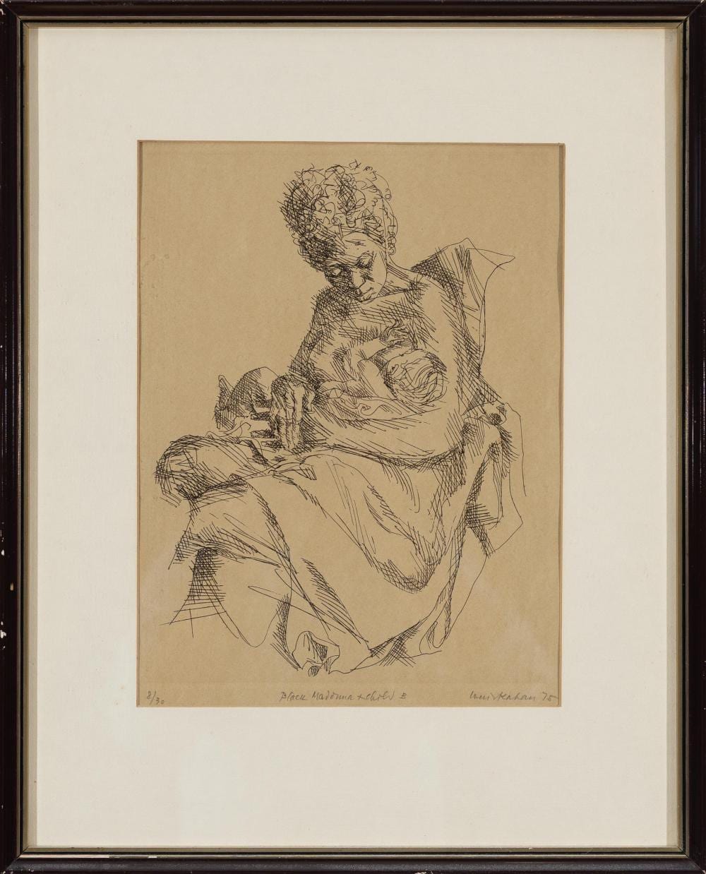 Louis Kahan comparable auction result: louis kahan black madonna and child etching edition 8 30 34 x 25cm frame 54 x 43cm
