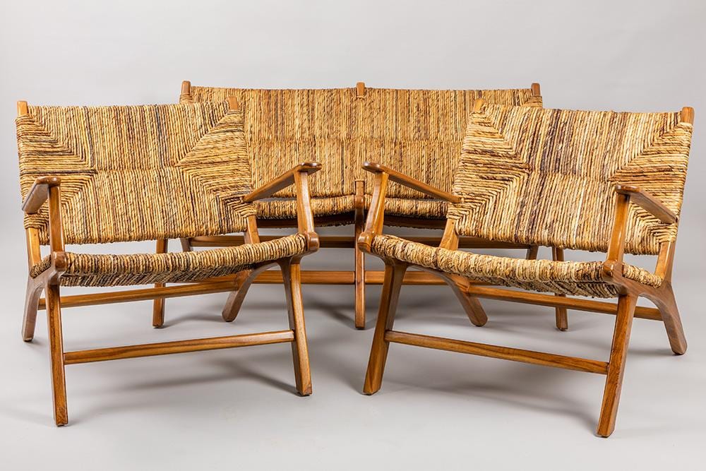 Olivier De Schrijver comparable auction result: olivier de schrijver signed ode s you and me new york design set in teak and wild straw with a sof
