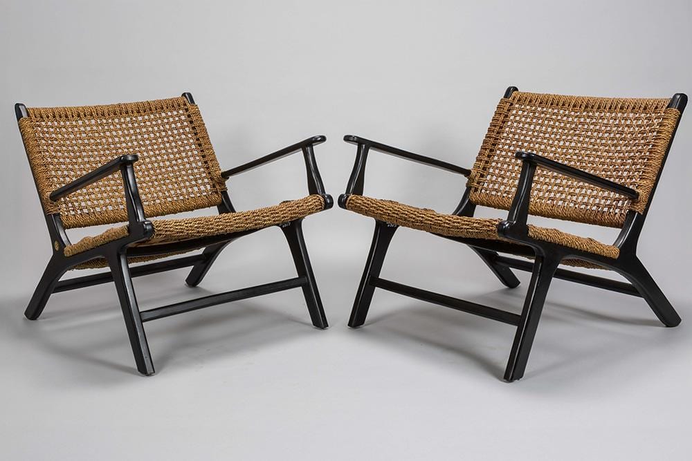 Olivier De Schrijver comparable auction result: pair of olivier de schrijver signed ode s beverly hills chairs in black tinted teak and wild straw