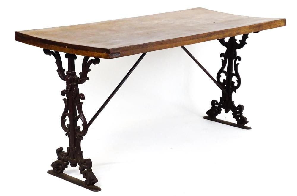Andrea (1695) Locatelli comparable auction result: a 19thc table with a rectangular walnut top above a cast iron base by andre