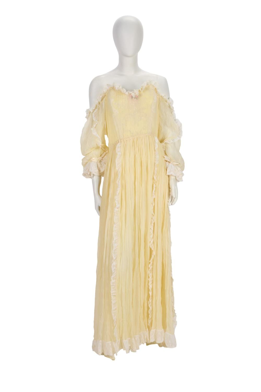 Emanuel Romano comparable auction result: ann margret 1980s pale yellow gown by emanuel