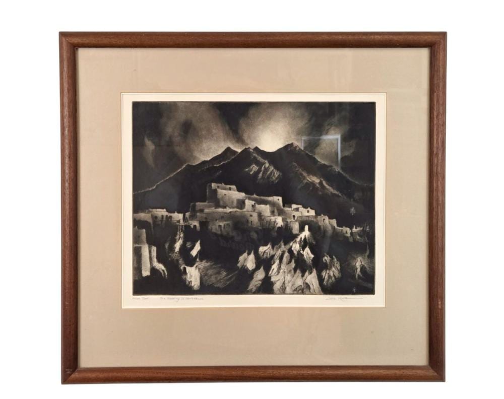 Gene Kloss comparable auction result: gene kloss to a wedding in north house etching