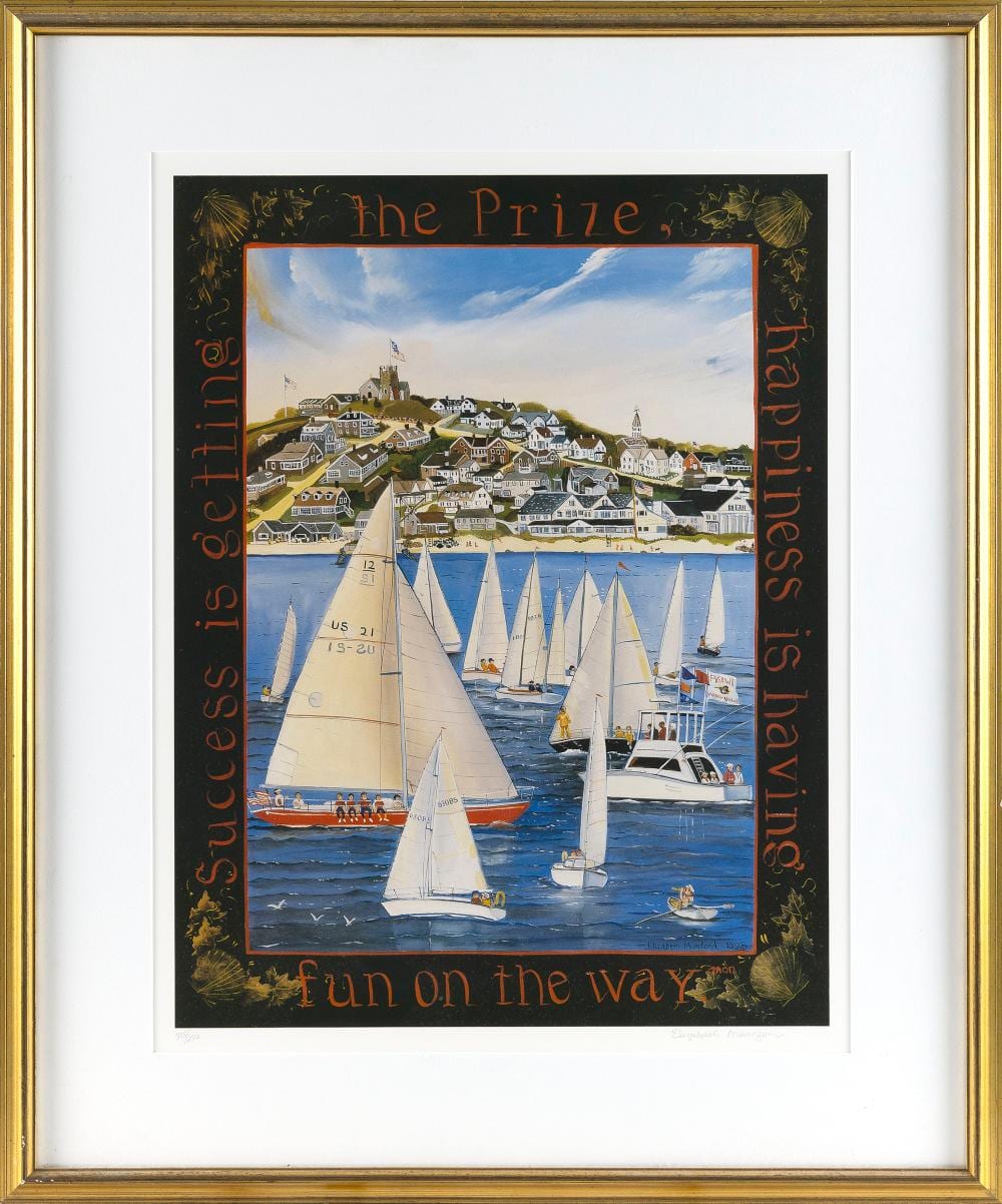 Elizabeth Mumford comparable auction result: elizabeth mumford massachusetts 1950 2020 success is getting the prize happiness is having fun on the way color photolithograph 22 x 27 sight framed 30 x 25
