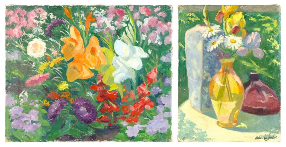 ada rayner hensche massachusetts 1901 1985 a floral study and a still life of flowers in a vase oils on canvas 14 x 12 and 16 x 20 unframed · Eldred's · 2026-06-25 Ada Rayner Hensche comparable auction result: ada rayner hensche massachusetts 1901 1985 a floral study and a still life of flowers in a vase oils on canvas 14 x 12 and 16 x 20 unframed