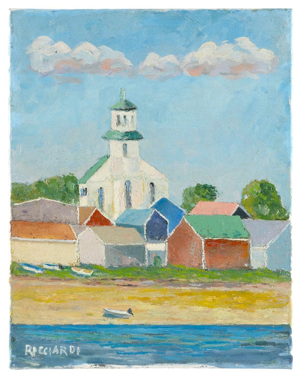 John A. Ricciardi comparable auction result: john a ricciardi massachusetts 1943 books and beach oil on canvas 20 x 16 unframed