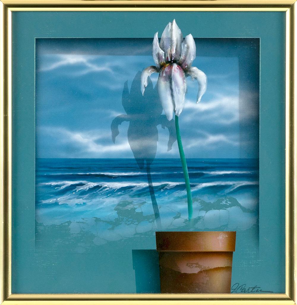 James Carter comparable auction result: james carter connecticut 1948 tromp l oeil of a potted orchid and waves oil on board 9 x 9 framed 9 5 x 9 5