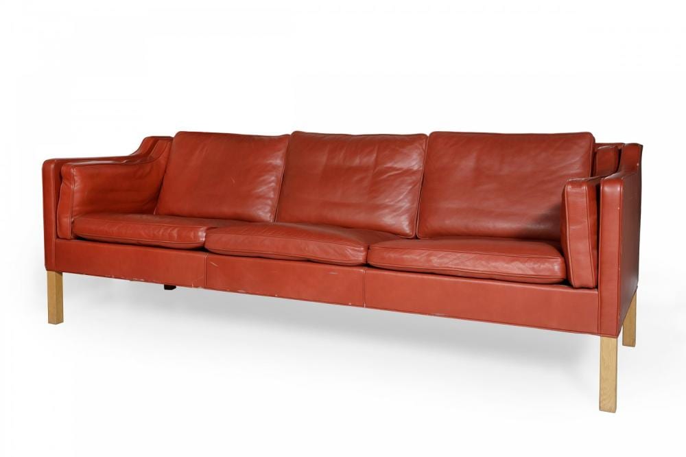 borge mogensen denmark 1914 1972 for fredericia stolefabrik three seater sofa model 2213 1990s oak wood and stained leather exhibits wear consistent with age and use · Setdart Auction House · 2026-06-25 Borge Mogensen comparable auction result: borge mogensen denmark 1914 1972 for fredericia stolefabrik three seater sofa model 2213 1990s oak wood and stained leather exhibits wear consistent with age and use