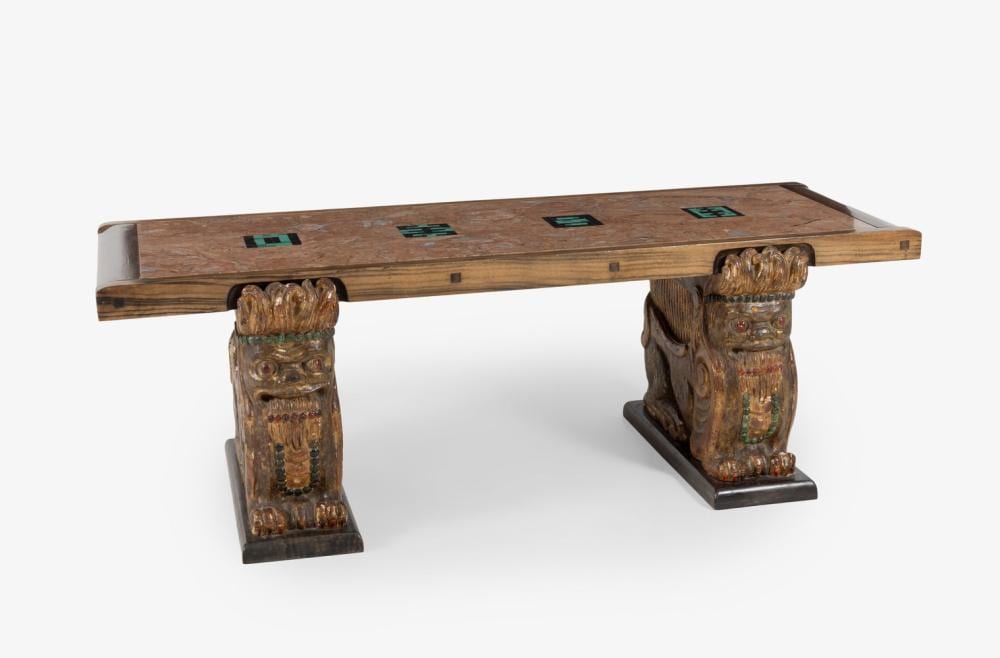 pere cosp barcelona 1907 2007 bench 40 50s oak wood marble and carved polychrome and gilded zoomorphic supports · Setdart Auction House · 2026-06-25 Pere Cosp comparable auction result: pere cosp barcelona 1907 2007 bench 40 50s oak wood marble and carved polychrome and gilded zoomorphic supports