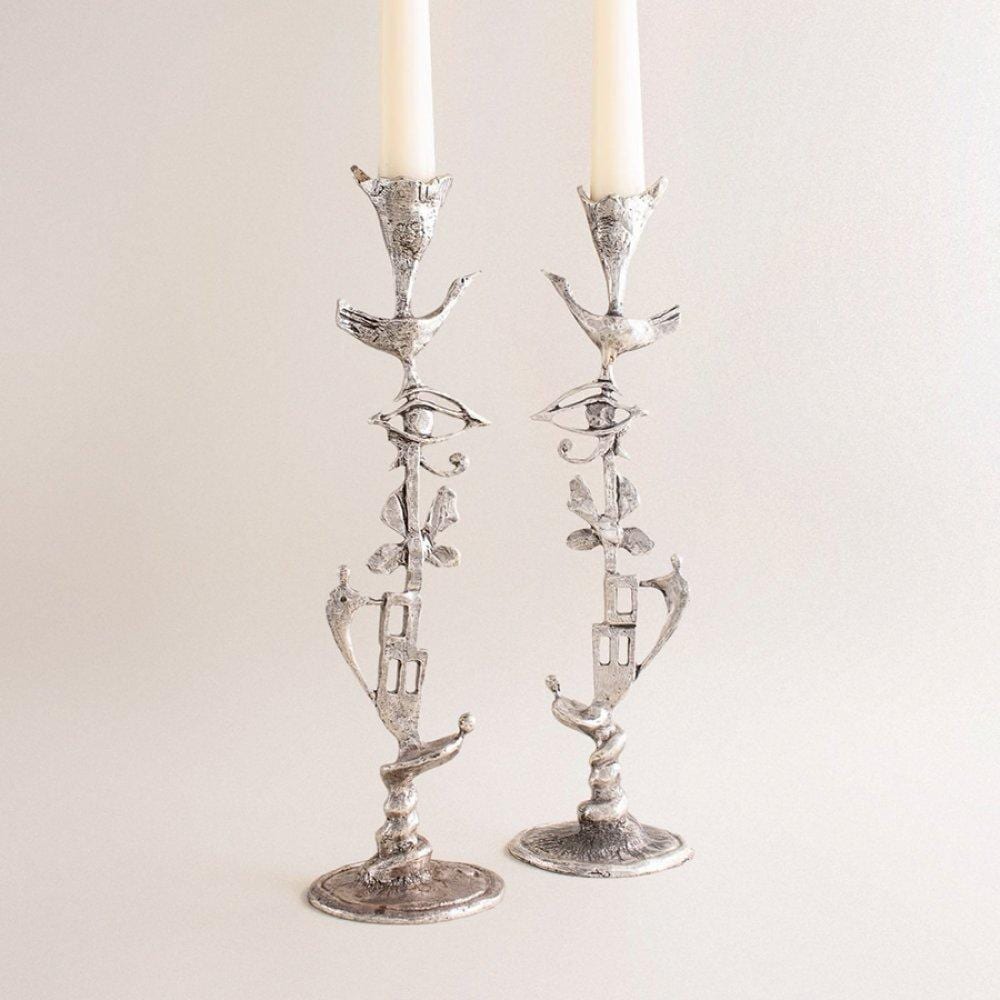 Corry Ammerlaan comparable auction result: corry ammerlaan netherlands 1947 pair of sculptural candlesticks ca 1980 1990 silver plated metal