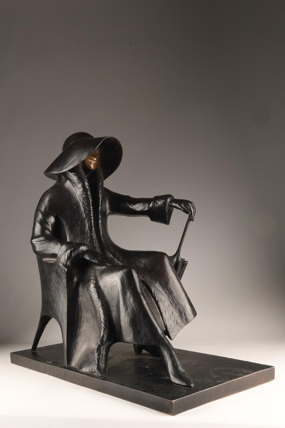 Harry Marinsky comparable auction result: harry marinsky american 1909 2008 bronze sculpture woman seated under a large hat