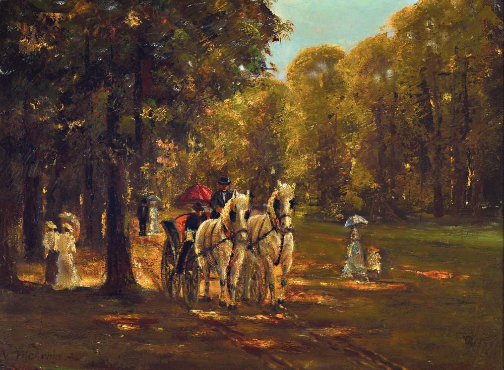 Hamid Mehrnia comparable auction result: hamid mehrnia born 1942 carriage and walkersin park
