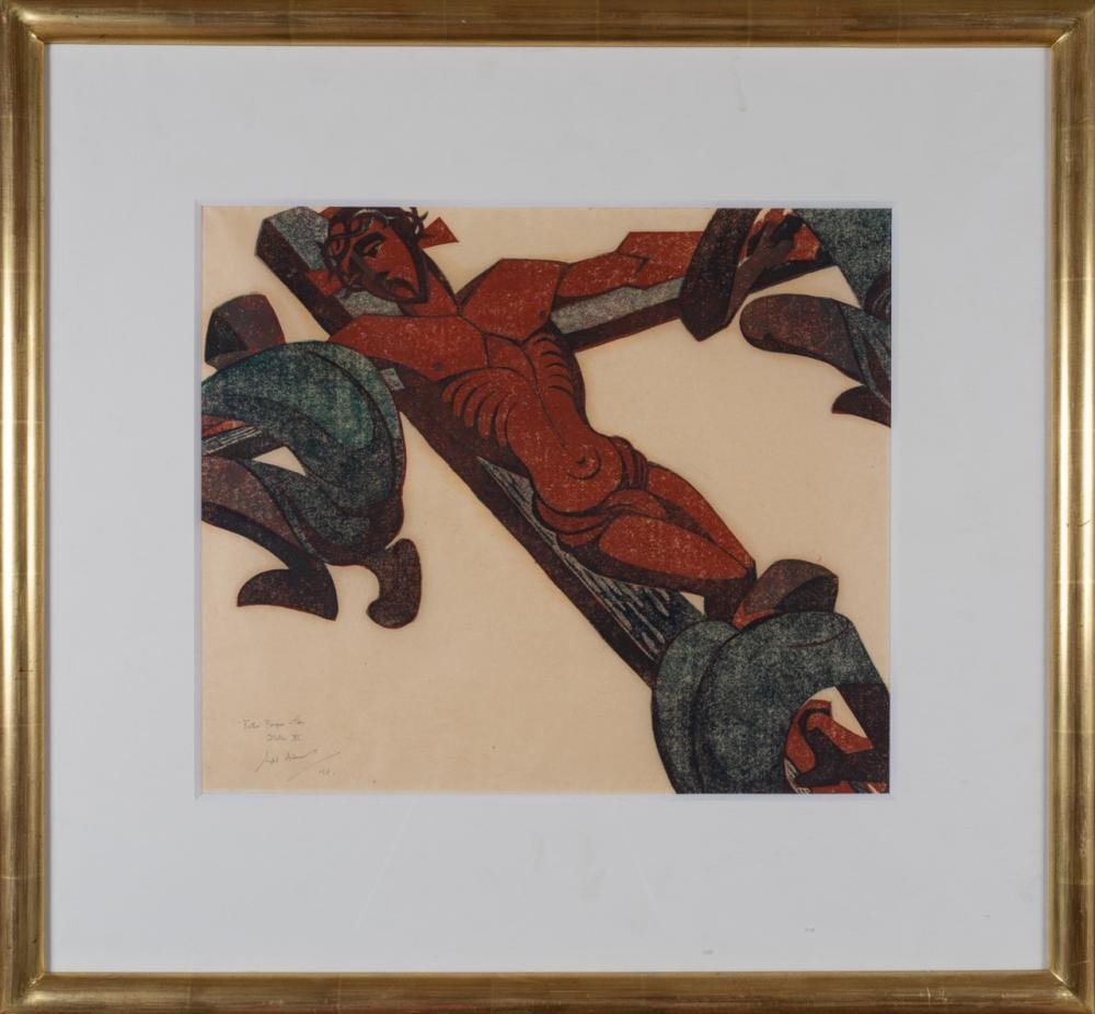 Sybil Andrews comparable auction result: sybil andrews british 1898 1993 father forgive them station xi from stations of the cross