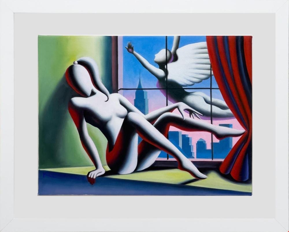 Mark Kostabi comparable auction result: mark kostabi los angeles 1960 passing fantasy 2023 olio su tela 45x60 cm