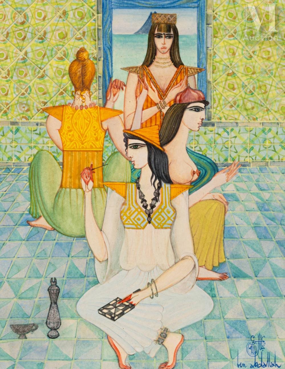 Jellal Ben Abdallah comparable auction result: jellal ben abdallah tunis 1921 2017 women at the toilet circa 1970