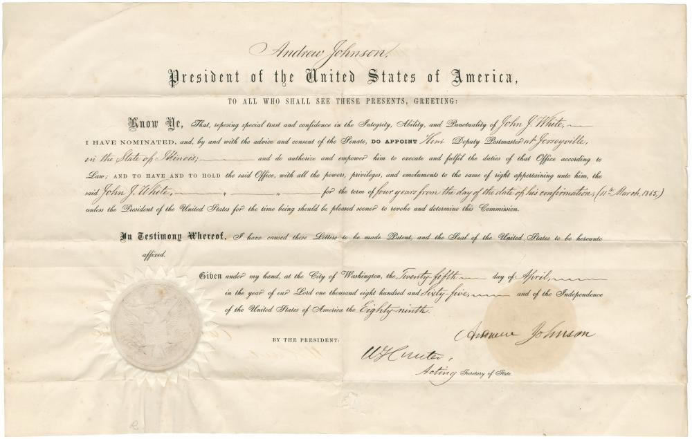 Andrew Johnson comparable auction result: andrew johnson 1808 1875