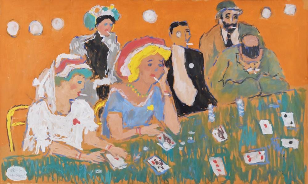 Fikret Moualla comparable auction result: fikret moualla 1903 1967 les joueurs de poker circa 1960 gouache sur papier sign e en bas