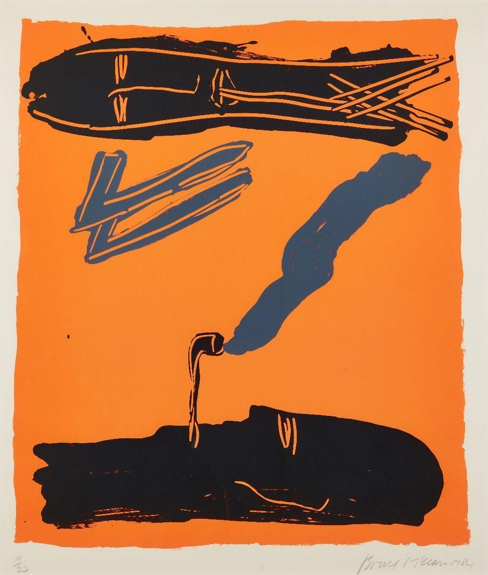 bruce mclean scottish b 1944 pipe smoker 1984 screenprint in colours on 300gsm wove signe · Roseberys · 2026-07-01 Bruce McLean comparable auction result: bruce mclean scottish b 1944 pipe smoker 1984 screenprint in colours on 300gsm wove signe