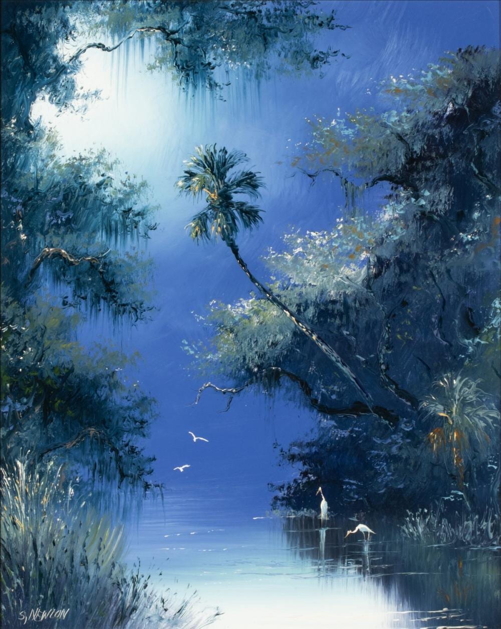 Sam Newton comparable auction result: sam newton b 1948 moonlit florida glade oil board
