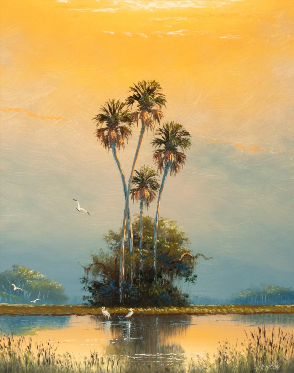 Sam Newton comparable auction result: sam newton b 1948 florida sunset oil on board