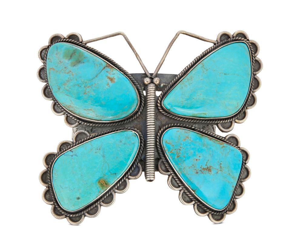 Federico Jimenez comparable auction result: a large federico jimenez turquoise butterfly cuff bracelet