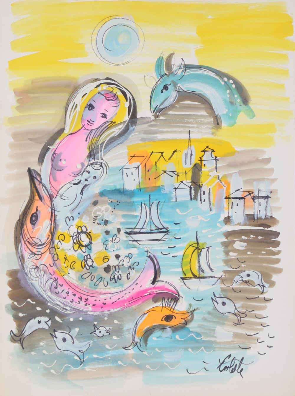 charles cobelle seascape with mermaid and fish painting · RoGallery · 2026-06-30 Charles Cobelle comparable auction result: charles cobelle seascape with mermaid and fish painting