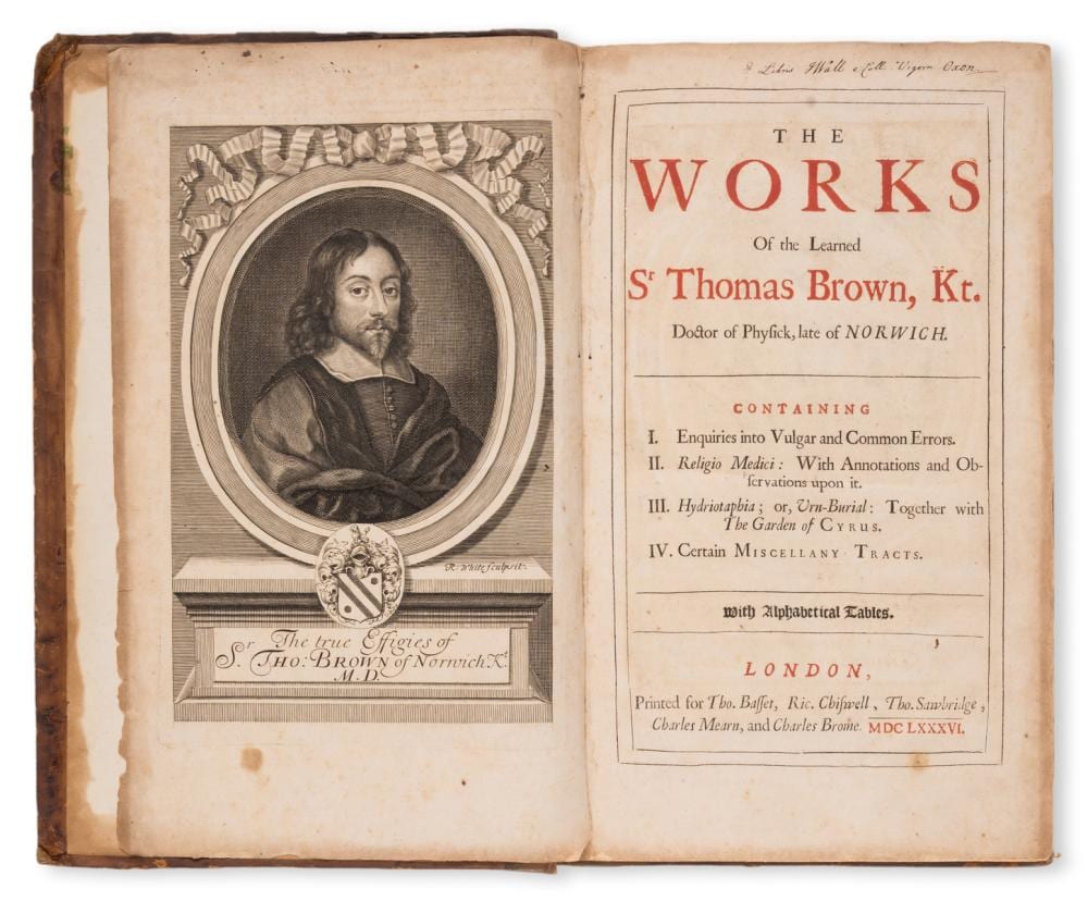Jacques Louis Roux comparable auction result: browne sir thomas the works of the learned sr thomas brown kt 4 parts in 1 vol 1686 and others mostly 18th 19th century on various subjects c 60