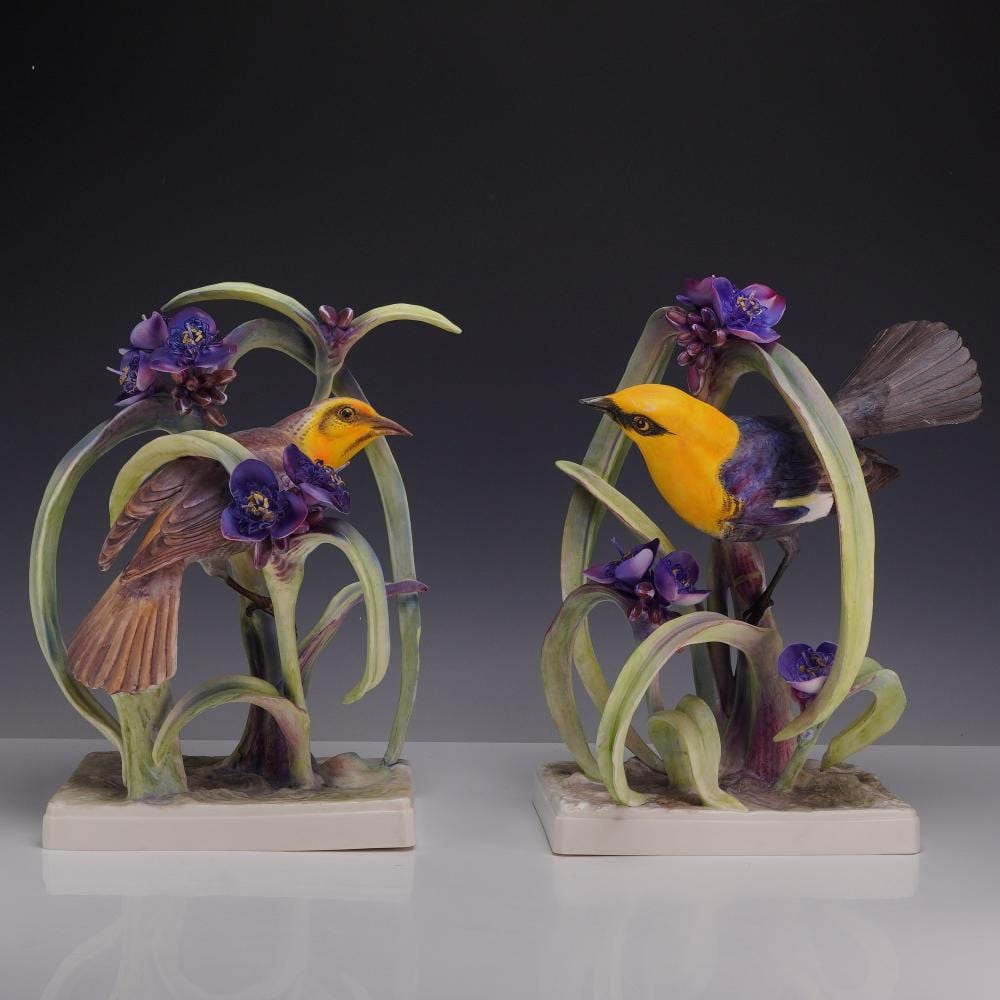 Dorothy Doughty comparable auction result: pair of royal worcester porcelain yellow headed blackbird figurines signed by dorothy doughty
