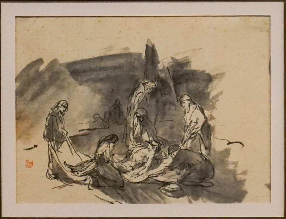 jules chadel french 1870 1942 gathering around a fire watercolor and ink wash on paper with artists stamp l l frame 16 1 4 x 18 1 2 in 41 3 x 47 cm · Weschler's · 2026-06-16 Jules Chadel comparable auction result: jules chadel french 1870 1942 gathering around a fire watercolor and ink wash on paper with artists stamp l l frame 16 1 4 x 18 1 2 in 41 3 x 47 cm