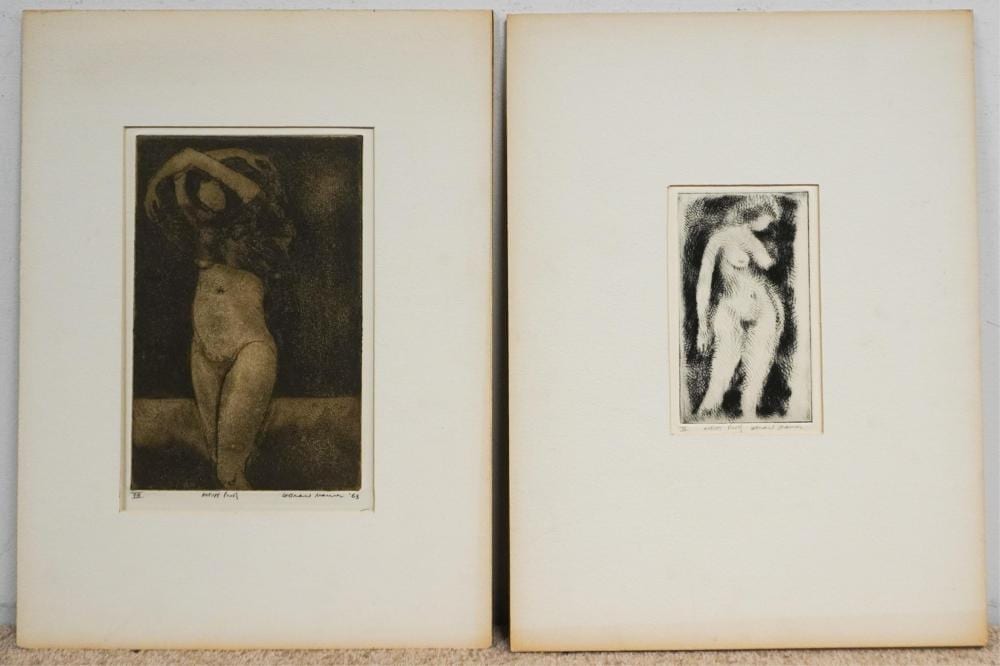 leonard maurer 1912 1976 four female nudes three etchings and a watercolor each unframed · Weschler's · 2026-06-16 Leonard Maurer comparable auction result: leonard maurer 1912 1976 four female nudes three etchings and a watercolor each unframed