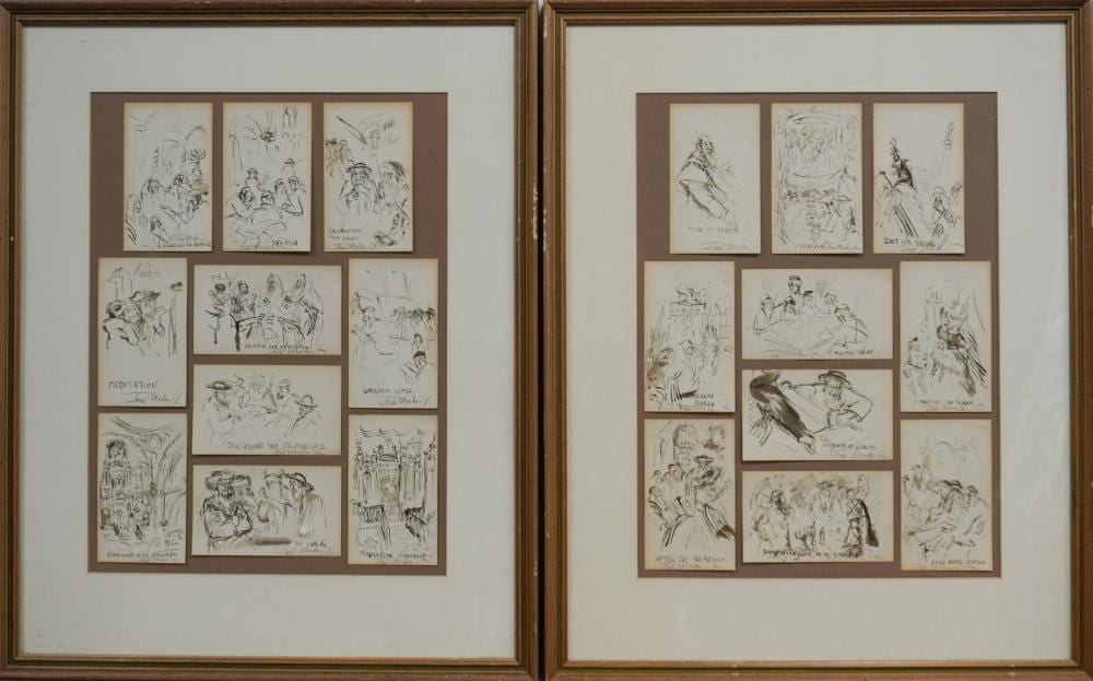 Ira Moskowitz comparable auction result: ira moskowitz american polish 1912 2001 various scenes framed as one each a pencil and ink on paper frame 22 1 2 x 18 1 4 in 57 2 x 46 4 cm