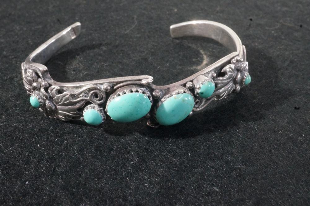 Gyokusho Kawabata comparable auction result: s silver bracelet with turquoise stones wt 24 65gms diam 7cm x 2cm wide