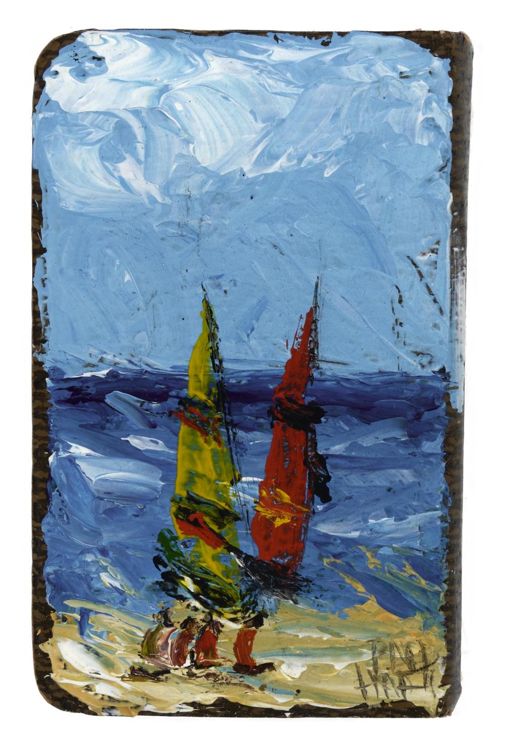 Kevin Charles comparable auction result: kevin charles pro hart australia 1928 2006 beach day oil on bible cover 12 x 7 5 cm 4 71 x 2 95 in frame 28 x 23 x 5 cm 11 01 x 9 06 x 1 97 in