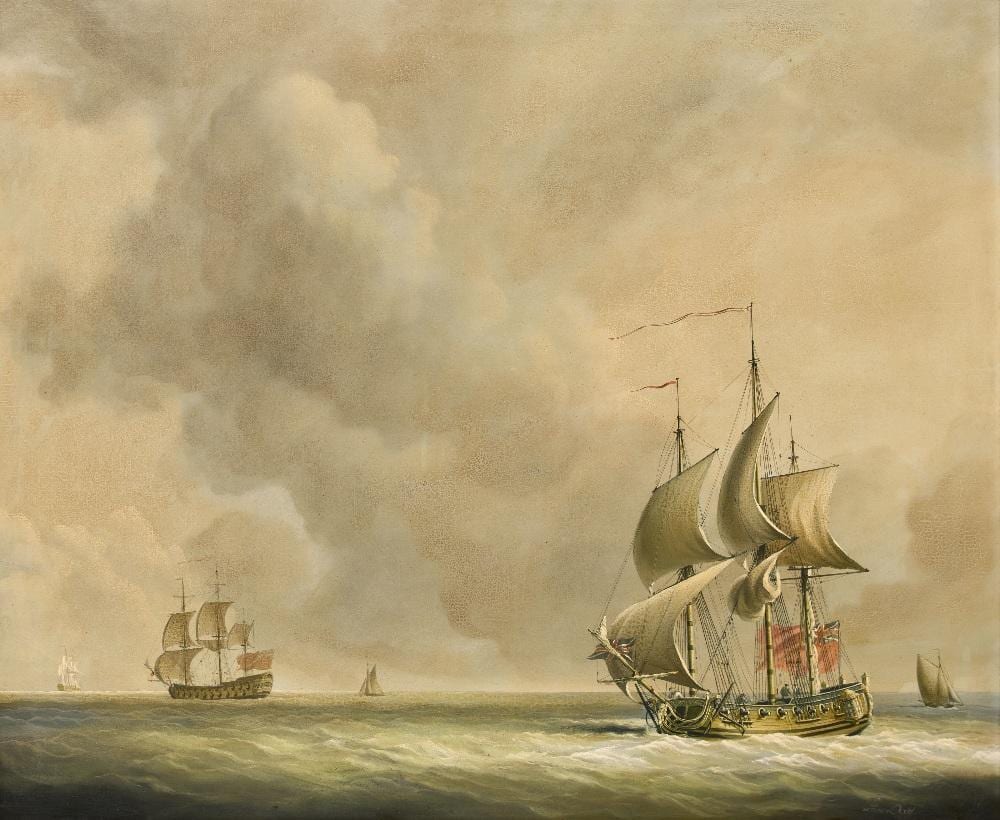 Louis Dodd comparable auction result: louis dodd british 1943 2006 a two decker and a late 17th early 18th century admiralty yacht at sea