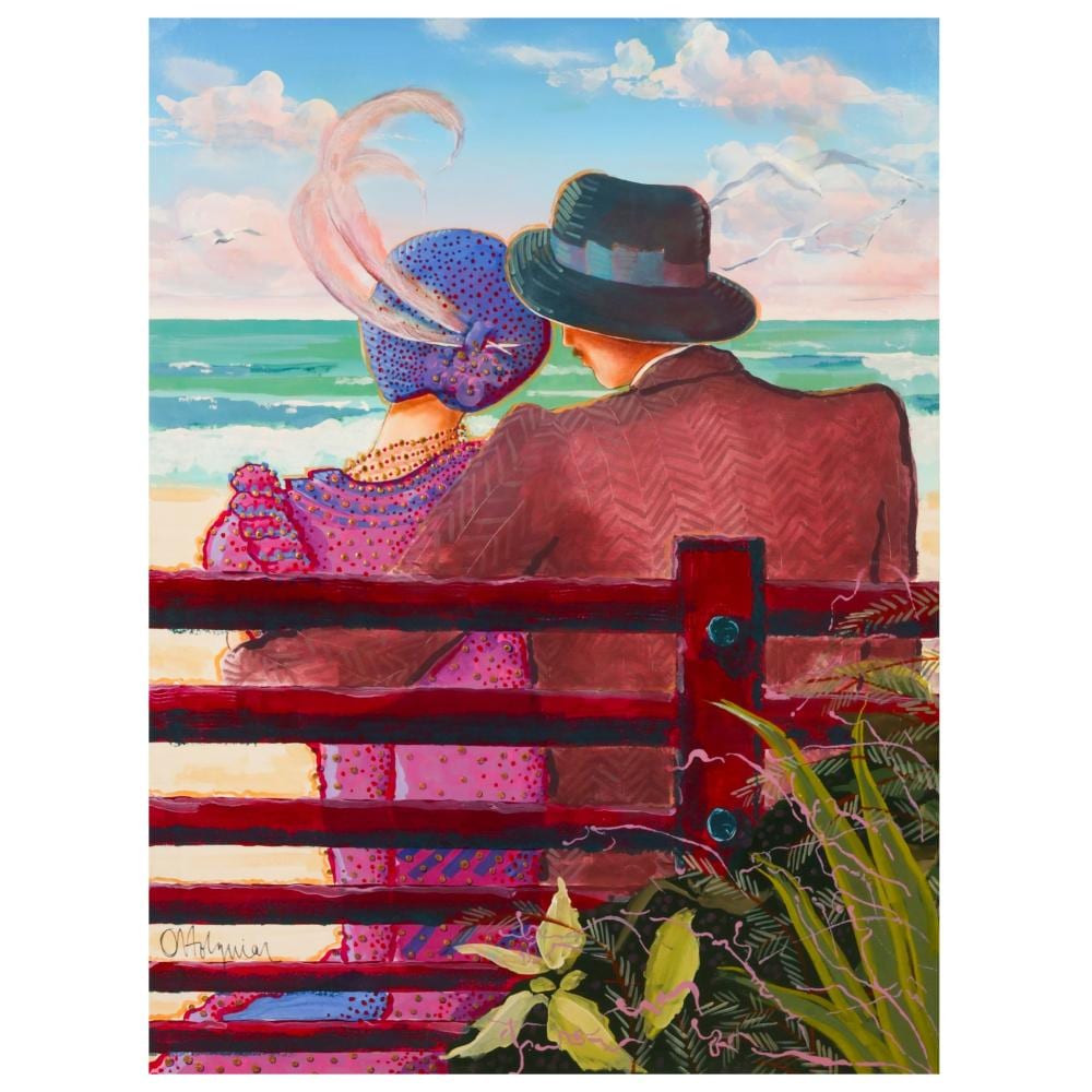 Otto Aguiar comparable auction result: otto aguiar 1938 2006 seaside couple oil painting