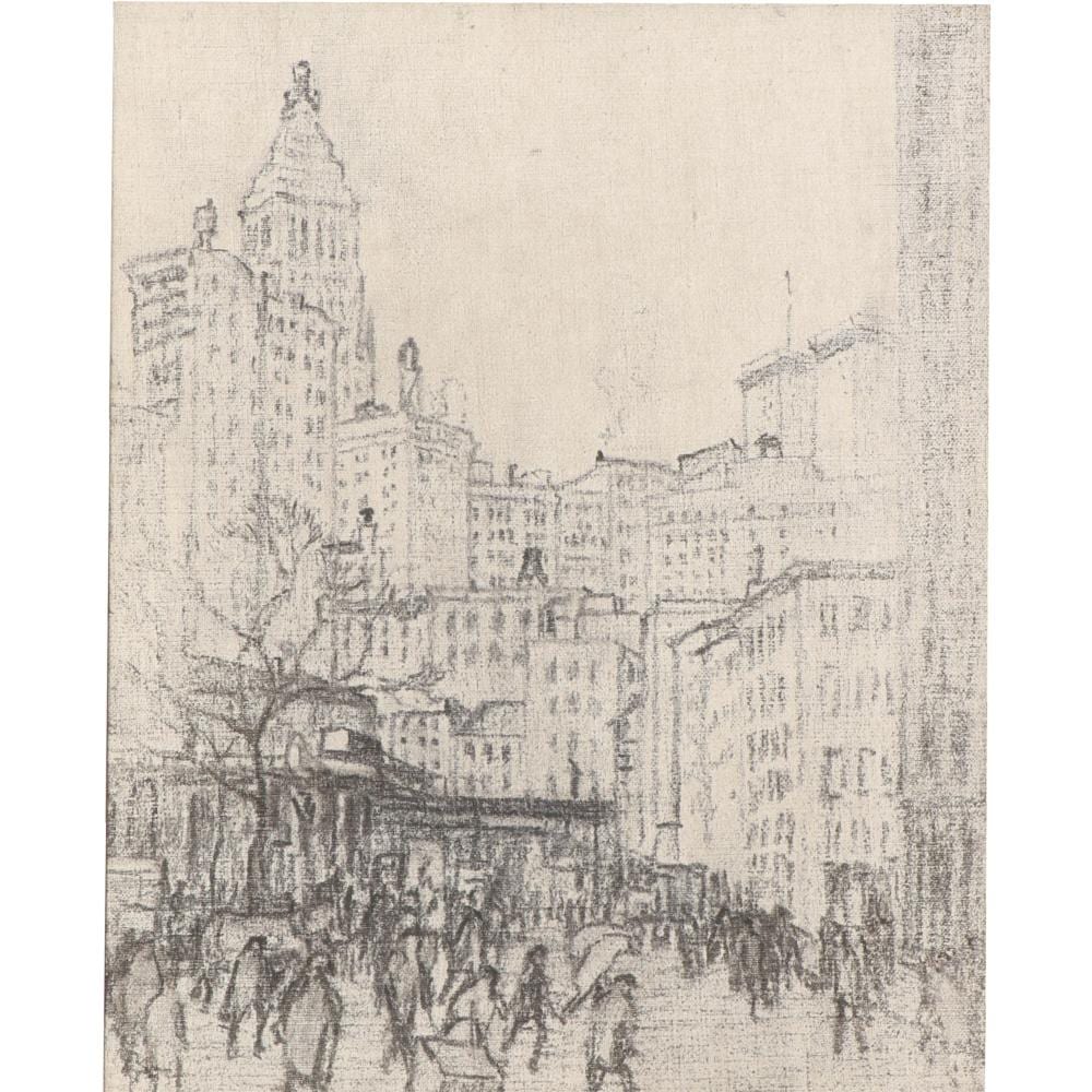 Frederick Knecht Detwiller comparable auction result: frederick frank usher devoll american 1873 1941 nyc street scene charcoal on canvas on board 10 1 4 h x 8 1 4 sight 13 h x 11 w matte