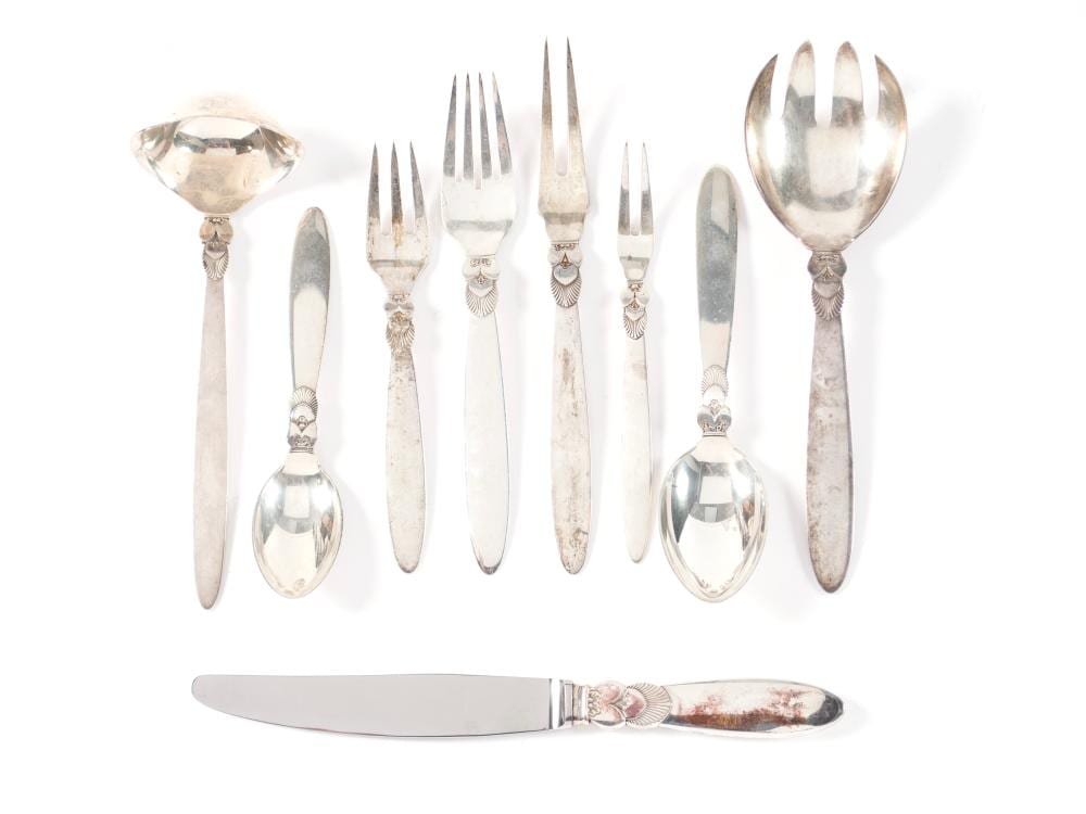 George Jensen comparable auction result: george jensen cactus sterling silver flatware set