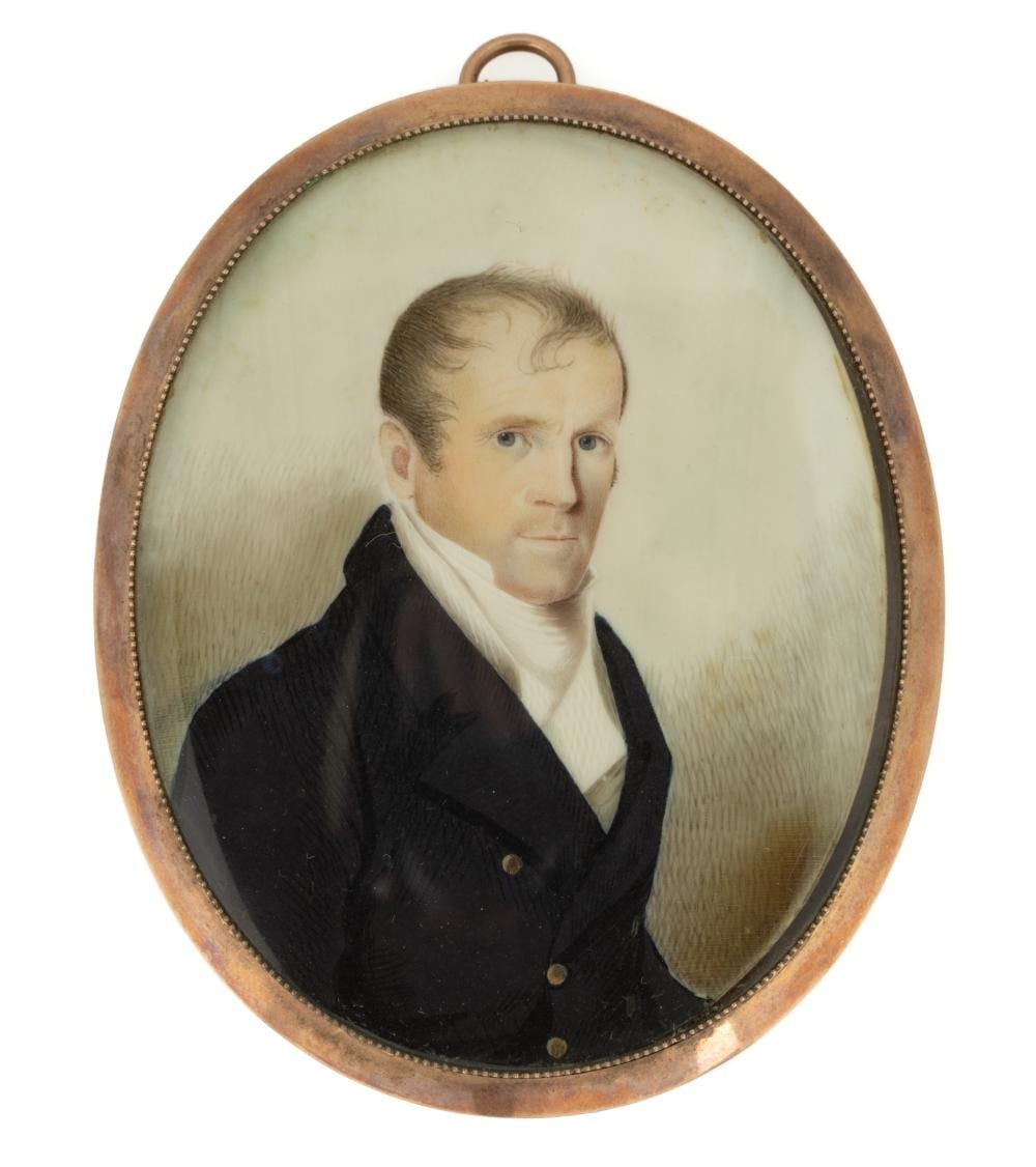 Lawrence Lebduska comparable auction result: lawrence 1769 1803 or thomas sully 1783 1872 attributed miniature portrait of major byrd george richmond virginia 1768 1836