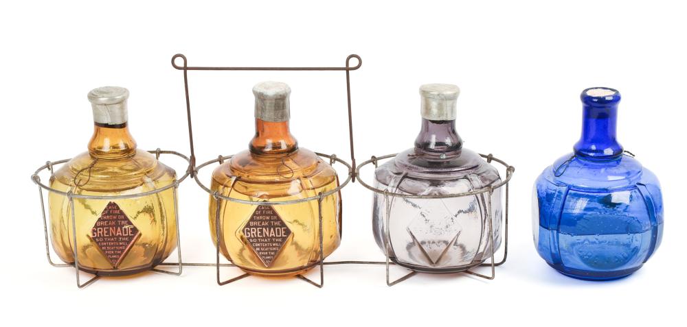 HAYWARD'S GRENADE FIRE EXTINGUISHER BOTTLES/RACK sold by Casco Bay Auctions, lot 299 — auction record photograph