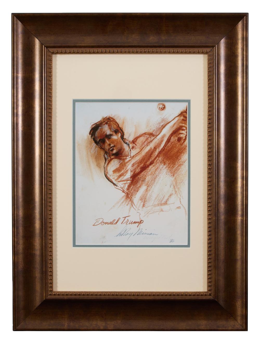 leroy neiman american 1921 2012 donald trump winged foot country club tournament 1986 sight h 10 3 4 in w 8 1 4 in framed h 31 in w 27 in · Crescent City Auction Gallery · 2026-07-10 Leroy Neimann comparable auction result: leroy neiman american 1921 2012 donald trump winged foot country club tournament 1986 sight h 10 3 4 in w 8 1 4 in framed h 31 in w 27 in