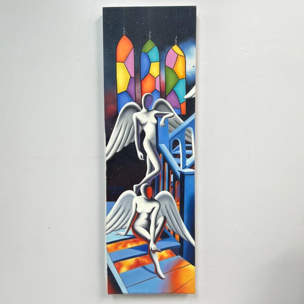 Mark Kostabi comparable auction result: mark kostabi american b 1960 transcendent glory 2024 oil on canvas
