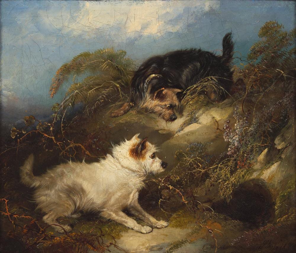george armfield british born c 1808 1893 two dogs at small cave · Freeman’s · 2026-06-26 George Armfield comparable auction result: george armfield british born c 1808 1893 two dogs at small cave