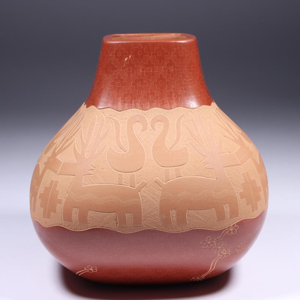 Jody Naranjo comparable auction result: jody naranjo b 1969 santa clara pueblo native american love sgraffito pottery vessel with animal motif 6 h x 5 1 2 w