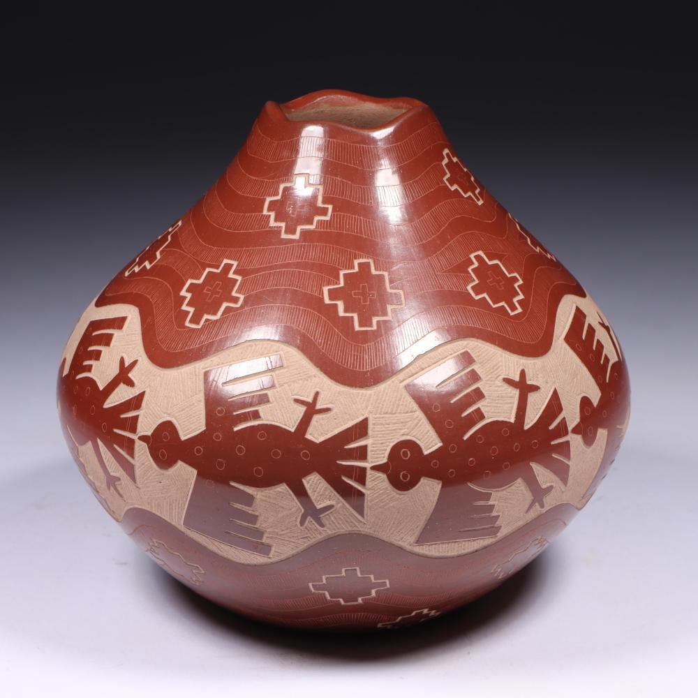Jody Naranjo comparable auction result: jody naranjo b 1969 santa clara pueblo native american winged birds sgraffito pottery vessel 4 1 4 h x 4 3 4 diam