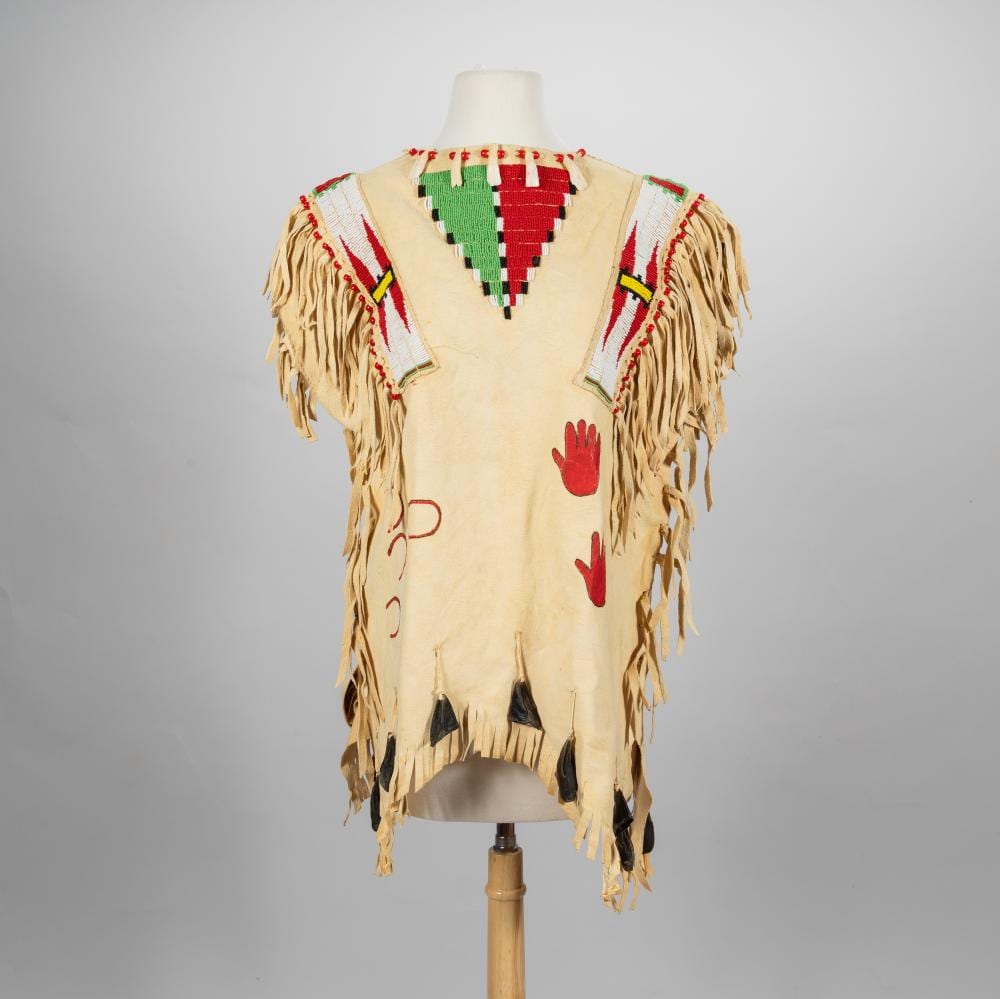Francis Grant comparable auction result: beaded native american hide outfit with shakers by francis grant